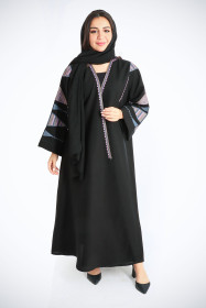 Coloured Embroidery Black Abaya AIK2022