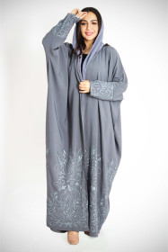 Bisht Embroidery Gray Abaya AIK2023