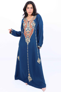 Aary embroidered Jalabiya IK621 Blue Orange image