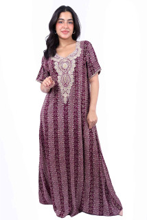 Printed and Embroidered Jalabiya IKH1283 Purple image