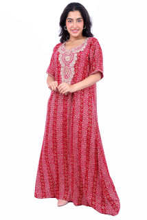 Printed and Embroidered Jalabiya IKH1283 Red image