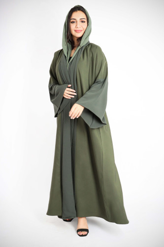 Emerald Elegance Green Open Abaya AIK6065